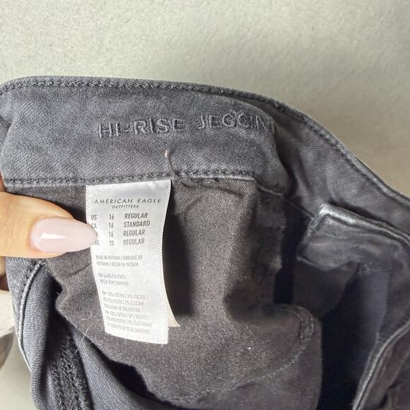 American Eagle High-Rise Jegging Jeans Black Stretch Distressed Lace Detail 16R - Picture 9 of 14